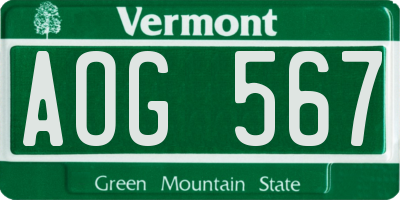 VT license plate AOG567