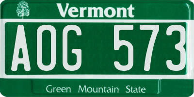 VT license plate AOG573