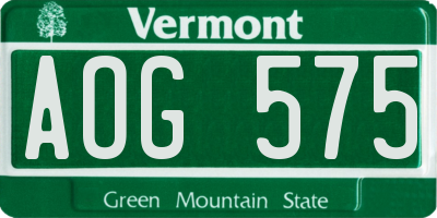 VT license plate AOG575