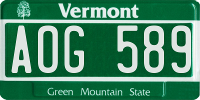 VT license plate AOG589