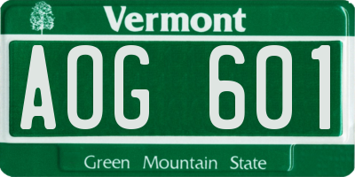 VT license plate AOG601