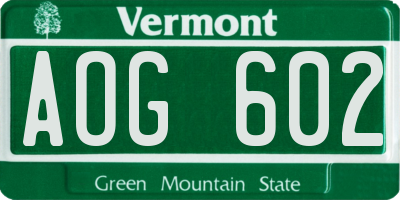 VT license plate AOG602
