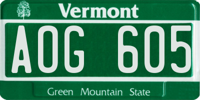 VT license plate AOG605