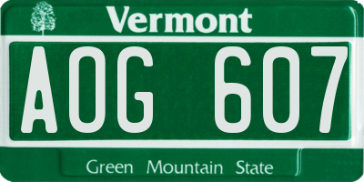 VT license plate AOG607