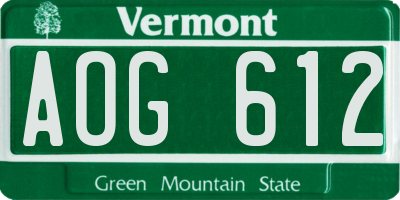 VT license plate AOG612