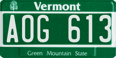 VT license plate AOG613