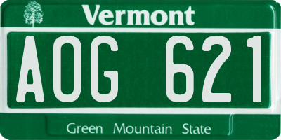 VT license plate AOG621