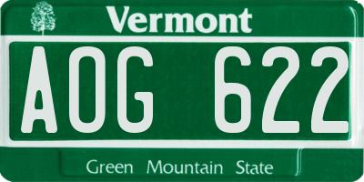 VT license plate AOG622