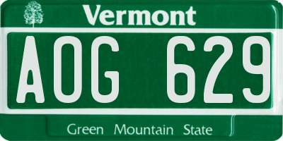 VT license plate AOG629