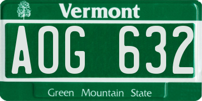 VT license plate AOG632
