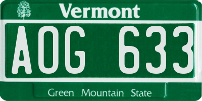 VT license plate AOG633