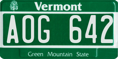 VT license plate AOG642