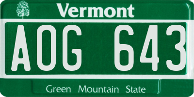 VT license plate AOG643