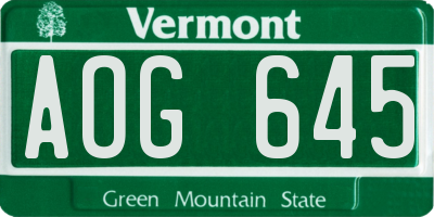 VT license plate AOG645