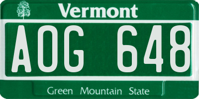 VT license plate AOG648