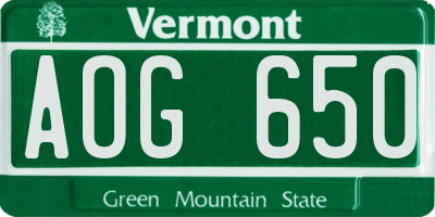 VT license plate AOG650