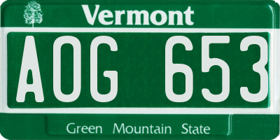 VT license plate AOG653