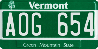 VT license plate AOG654