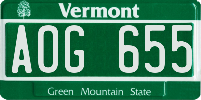 VT license plate AOG655