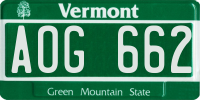 VT license plate AOG662