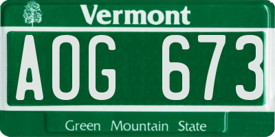 VT license plate AOG673