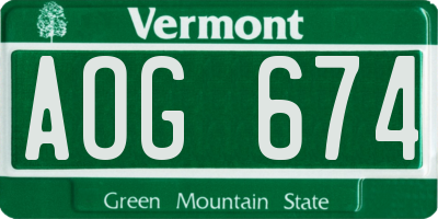 VT license plate AOG674