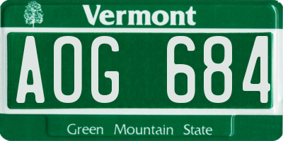 VT license plate AOG684