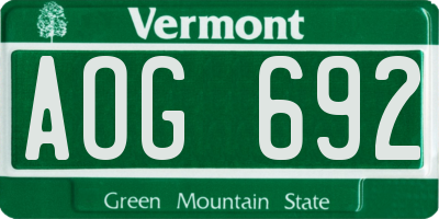 VT license plate AOG692