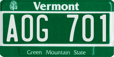 VT license plate AOG701