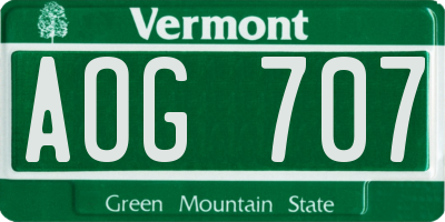 VT license plate AOG707