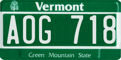 VT license plate AOG718