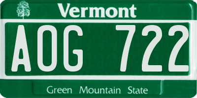 VT license plate AOG722