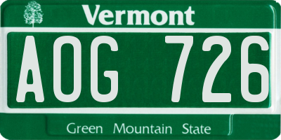VT license plate AOG726