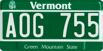 VT license plate AOG755