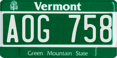 VT license plate AOG758
