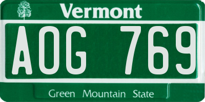 VT license plate AOG769