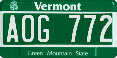 VT license plate AOG772