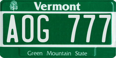VT license plate AOG777
