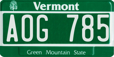 VT license plate AOG785