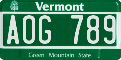 VT license plate AOG789