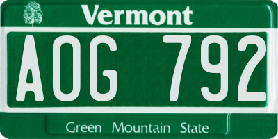 VT license plate AOG792