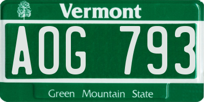 VT license plate AOG793