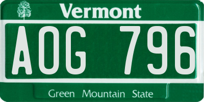 VT license plate AOG796