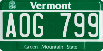 VT license plate AOG799