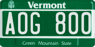 VT license plate AOG800