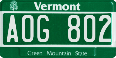 VT license plate AOG802