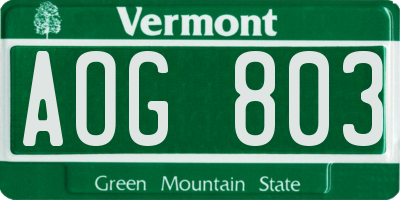 VT license plate AOG803