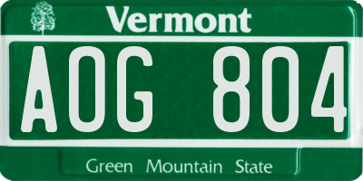 VT license plate AOG804