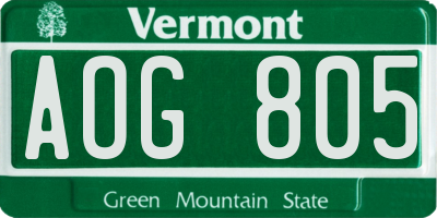 VT license plate AOG805