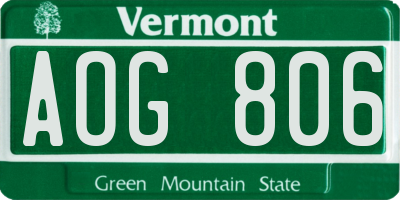 VT license plate AOG806